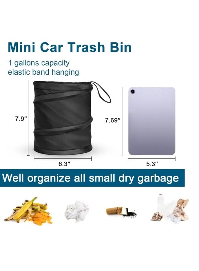 علبة قمامة السيارة مكونة من قطعتين، سلة قمامة صغيرة قابلة للطي - كيس قمامة معلق مقاوم للماء مزود بشريط فيلكرو، أسود - Image 5